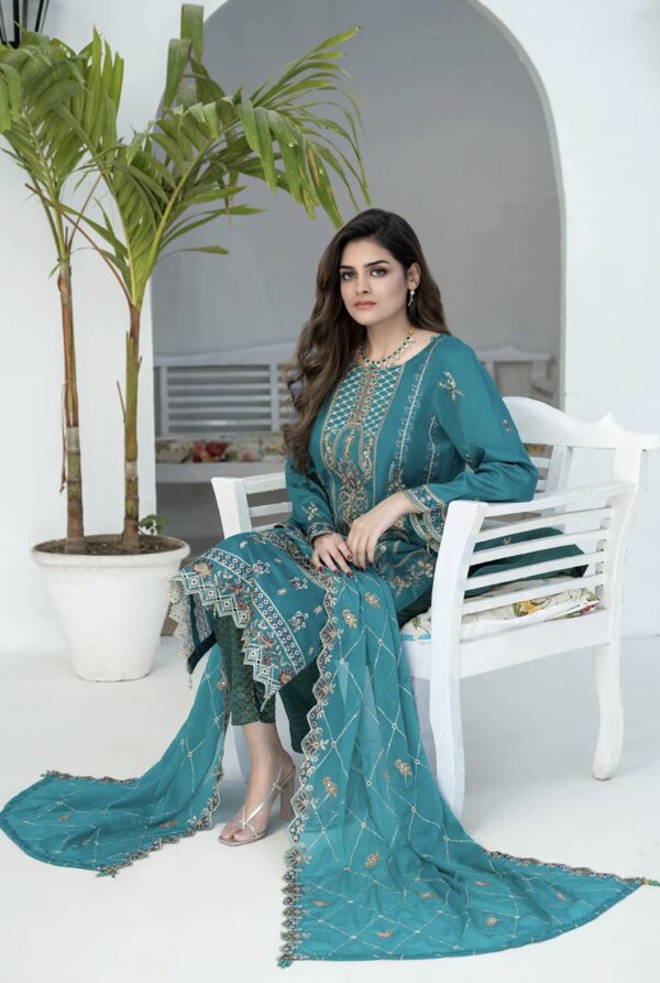 RAABTA UNSTITCHED -3PC COTTON EMBROIDERED - Image 2