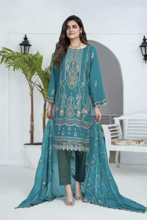 RAABTA UNSTITCHED -3PC COTTON EMBROIDERED - Image 3